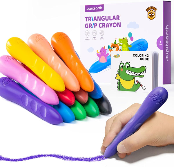 JUPITEARTH 12 Colors Crayons for Kids Ages 4-8 with Coloring Book &