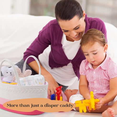 Luxury Diaper Caddy Organizer, Large Cotton Rope Nursery Basket for Baby Diaper Storage, Portable with Removable Divider