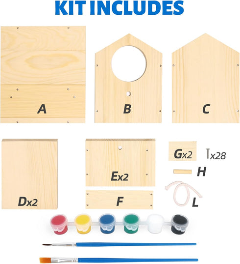 LotFancy DIY Bird House Kit: Wooden Birdhouse Arts and Crafts Painting Kit for Kids Ages 5+, Includes Paints