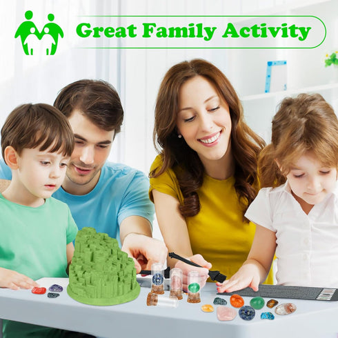 Gemstone Dig Kit - Unique Shape STEM Science Kit for Kids to Excavate 12 Real Gemstones, Educational DIY Toys
