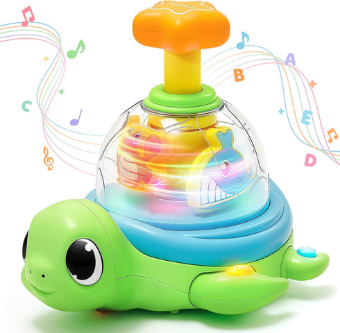 6-12 1 Tummy 7 8 9 10 11 Baby Crawling Toys Months, Musical Light-up Toys for Year Old, Press to Spin Turtle for Cause
