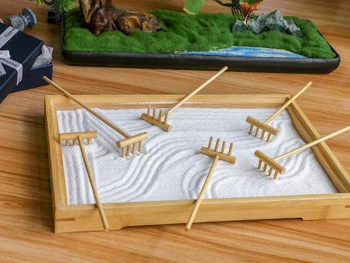 6PCS Zen Garden Mini Bamboon Rake - Tabletop Rock Sand Garden Tools Accessories Small Sandbox Kits Japanese Zen Gift