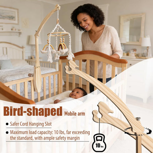 Tuiiopoli 360 Baby Crib Mobile Arm - Double Wooden Screw Anti-Slip Reinforcement Hanger Crib Holder No Paint Rotatable