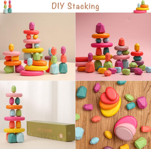 OESSUF Stacking Rocks - 26Pcs Stacking Blocks, Balancing Stacking Stones for Toddler Sorting Educational Toys