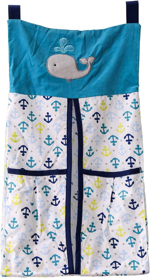 CribMATE Embroidery Crib Diaper Stacker Blue Whale Arrow Crib Diaper Hanging Bag (Blue Whale Arrow)