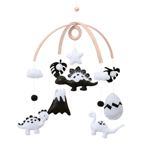 Dinosaur Crib Mobile High-Contrast Black & White Nursery Decor for Newborn Baby Room, Handmade for Boy & Girl, Natural