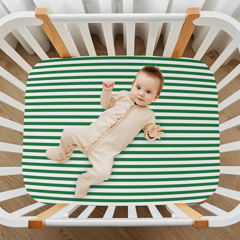 Jihqo 52" 28" Green White Stripes Crib Sheets for Boys Girls Soft Breathable Mini Crib Sheets for Baby x