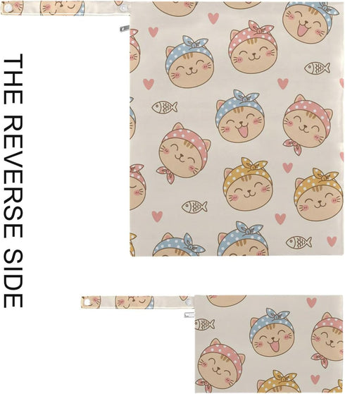 Burbuja 2 Pack, 2 Cat Fish Wet Dry Bags for Baby Cloth Diaper Waterproof Reusable Wet Bag with Zippered Pockets