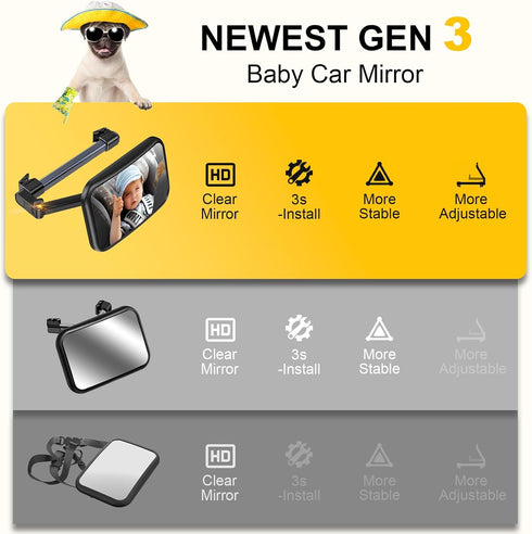 360 TAZENI Baby Car Mirror, Stretchable Caring Baby Mirror for Car Seat Rear Facing Seat Infant Shatterproof, Baby