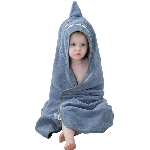 MICHLEY Unisex Baby Animal Hooded Bath Towel, Soft Cotton Beach Bathrobe for 0-6T, Grey