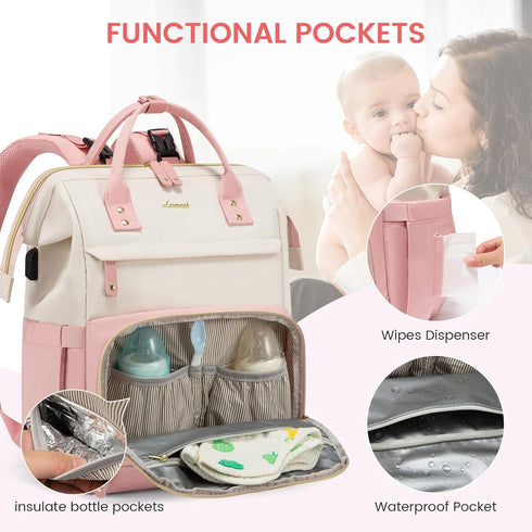 Backpack, Backpack LOVEVOOK Diaper Bag Baby Bag with Changing Station, Large Diaper for Moms Dads, Waterproof Leather