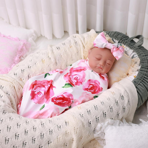 BABESIDE Reborn Baby Doll Blanket with Doll Headband for 17-22 Inch Babydolls, Baby Doll Wrap Towel Set
