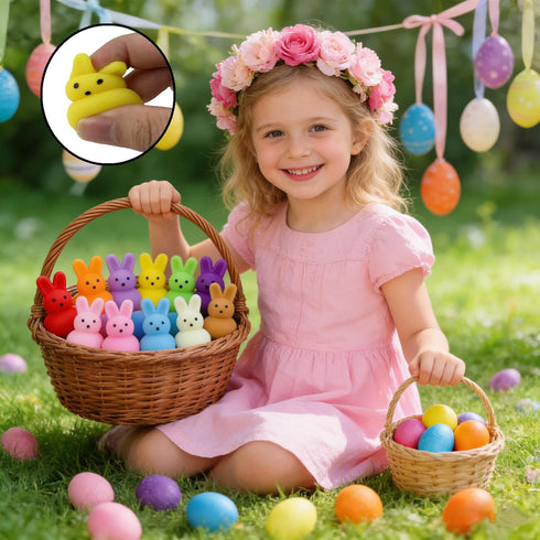 24 Pack Prefilled Easter Eggs with Bunny Mochi Squishy Toys, Filled Easter Eggs for Kids, Easter Basket Stuffers
