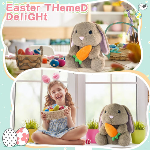 9" Easter Bunny Stuffed Animal, Plush Rabbit with Floppy Ears and Carrot, Rabbit Stuffed Animals Plush Toy Easter Gift