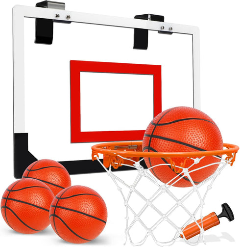 TOY Life Indoor Basketball Hoop for Kids, Over The Door Mini Hoop with 4 Balls, Basketball Toy for Teens and Adults