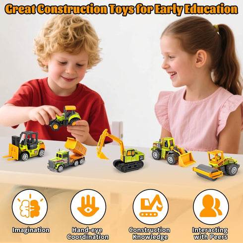 6 Pack 3-5 6 7, Construction Toy, Mini Diecast Farm Tractor Toy Construction Trucks for Kids Boys Age Excavator