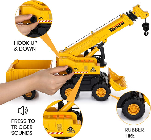 3+ 3-8 SASBSC Toy Trucks Big Crane Truck Toys for Year Old Boys with Sound and Light Friction Power Trucks Birthday