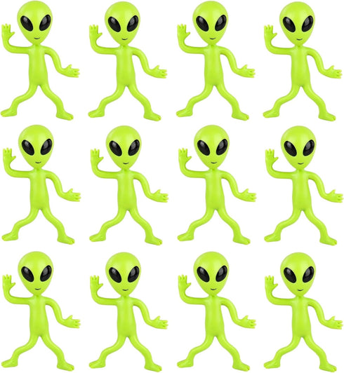 24 Pack (4") Bendable Rubber Neon Green Aliens - in a Display Box. Action Figures Bendable UFO Aliens Limbs Sensory