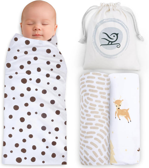 Baby Sparrow BabySparrow Muslin Swaddle Blankets 3-Pack Brown Deer 47x47 Cotton Baby Swaddles for
