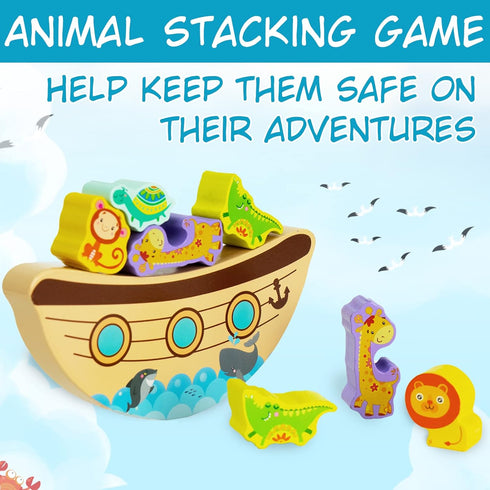 Board Games for Kids & Adults, Noah's Ark Wooden Balance Stacking Toys, Team Building Blocks STEM Toy, Fine Motor