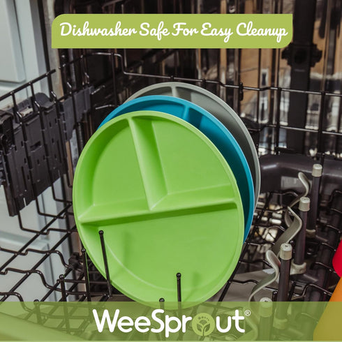 WeeSprout Divided Bamboo Plates for Kids, Food Grade Natural Bamboo, Kid-Sized Reusable Tableware, Dishwasher Safe, Set