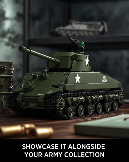 Set WW2 M4 (860 NF10313) Nifeliz Sherman Military Tank Building for Adults, Collectible Military Model Toy to Build