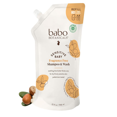 Babo Botanicals Sensitive Baby Fragrance-Free 2-in-1 Shampoo & Wash - Shea Butter,