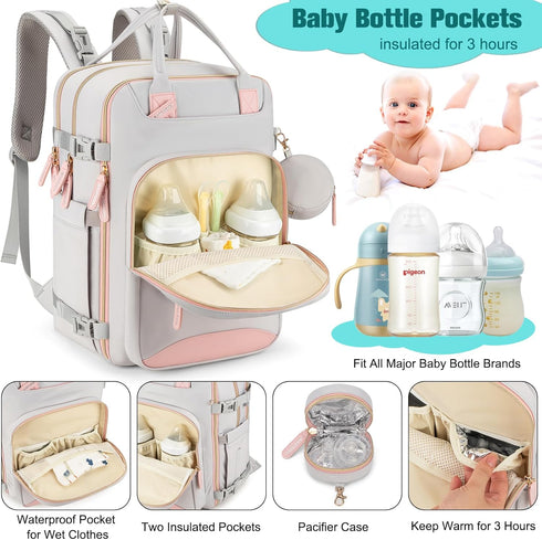 Backpack, Backpack BAGPARKK Diaper Bag Multi function Baby Bag with Portable Changing Pad, Pacifier Holder,Waterproof