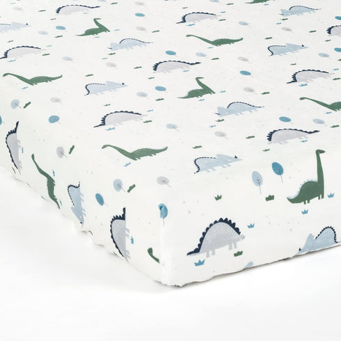 Lush Decor Baby Dinosaurs Roar Soft & Plush Fitted Crib Sheet, Dusty Teal & Gray, 52"x 28" x 9"