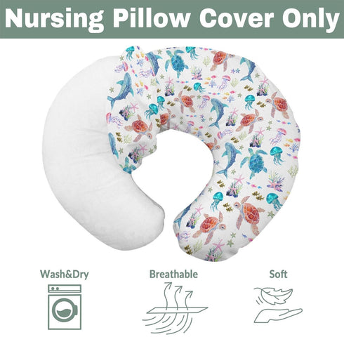 Fantasy Sea Animals Baby Nursing Pillow Covers for Boy Girl Turtle Whale Jellyfish Corals Nursery Slipcovers