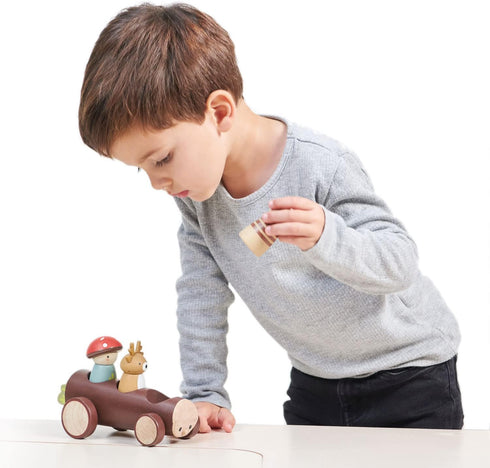Tender Leaf Toys Timber Taxi - Wooden Log Shaped Push Vehicle with 3 Removeable Characters, Open-Ended Play Toy for