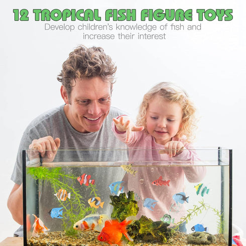 12PCS Tropical Fish Toys, Educational Ocean Animal Figures Set, Miniature Toys for Boys and Girls, Themed Party Favor
