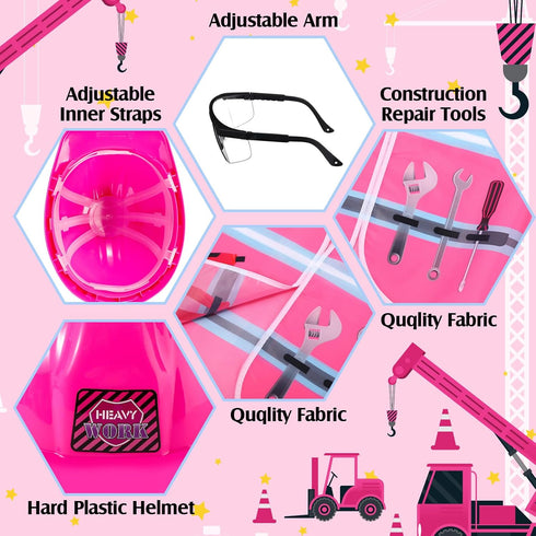 Set Handepo Construction Worker Costume Kids Hard Hat Construction Vest Goggles Toddler Dress Up Birthday Party Girls