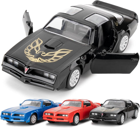 1:36 Pontiac Firebird Toy Car, Diecast Pull Back Model Car, Doors Open, Collection Kids Toy for Ages 3 and Up, Black