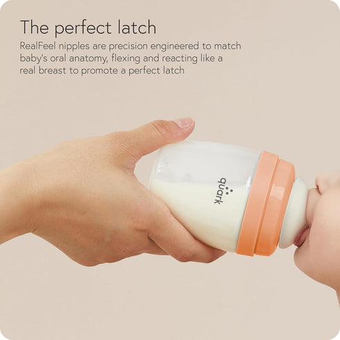 8 Oz 2 Pack BuubiBottle Max Slow Flow Bottle for Newborn Babies by Quark - with Anti-Colic RealFeel Nipple to Simulate