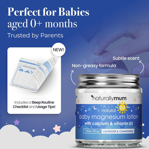 4.2 oz NaturallyMum Baby Magnesium Lotion with Calcium & Vitamin D | Support for Sleep, Heart, Bone, Nerve, Gut
