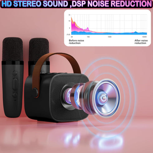 Mini Karaoke Machine for Kids & Adults - Bluetooth Speaker with 2 Wireless Microphones for Home Party