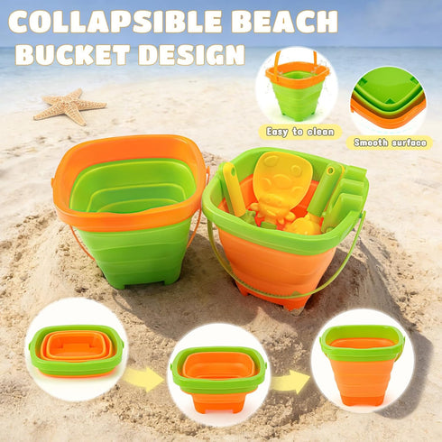 29PCS 2 Set, 4-8 Dreamon Beach Toys for Kids Farm Sand Toys with Collapsible Buckets, Rake & Shovel Sand Molds and Mesh
