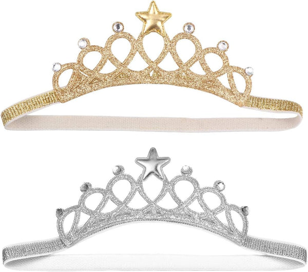 Beaupretty 2PCS Baby Girls Crystal Crown Tiara Hair Belt Headband, Soft Headwrap, Princess Hair Accessories