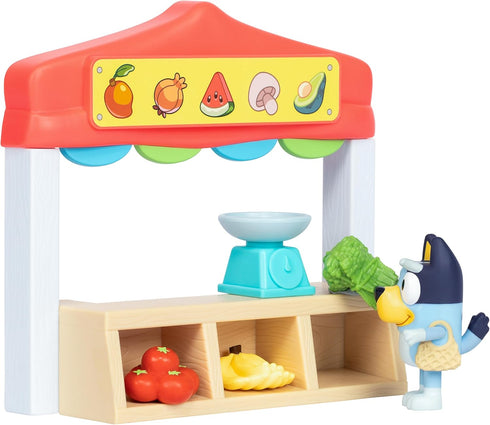 Bluey Mini Playsets Farmers Market Playset with Articulated Figure, Shopping Bag, and Accessories