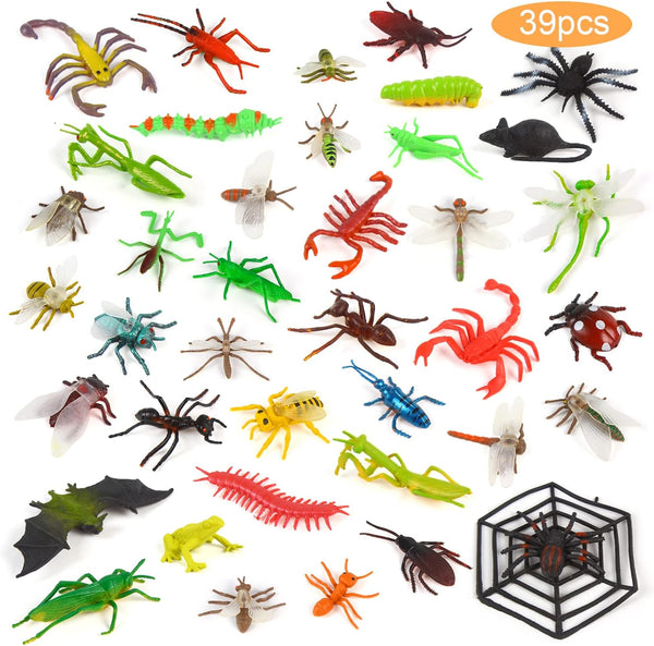 39 Pack Assorted Plastic Insects and Bugs for Kids, Educational Fake Bug Toys Party Favors