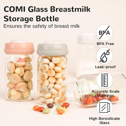 Free,2PCS (6oz,2 COMI Natural Glass Baby Bottle,Breastmilk Storage Bottle for Fridge,Wide Neck Breast Milk Container