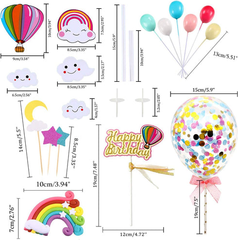 MOVINPE Happy Birthday Cake Topper, Rainbow Cloud Decoration with Confetti Balloons for Kids