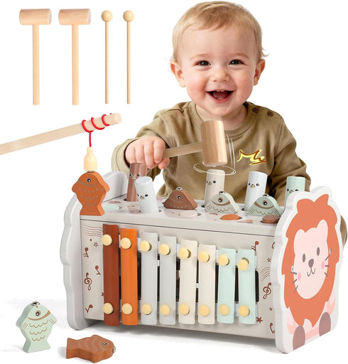 Fajiabao Wooden Montessori Toys for 1 Year Old Boy 4 in 1