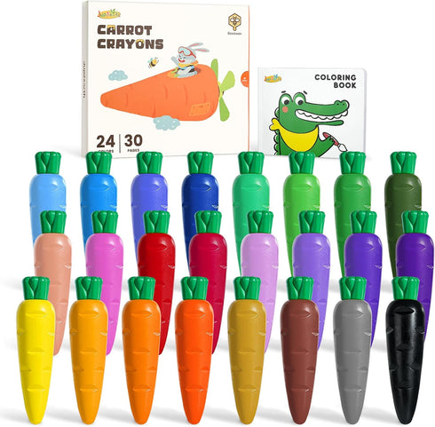 JUPITEARTH Carrot Crayons for Kids 24 Colors, Non Toxic Beeswax Crayons for