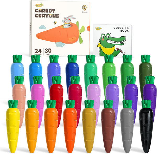 JUPITEARTH Carrot Crayons for Kids 24 Colors, Non Toxic Beeswax Crayons for