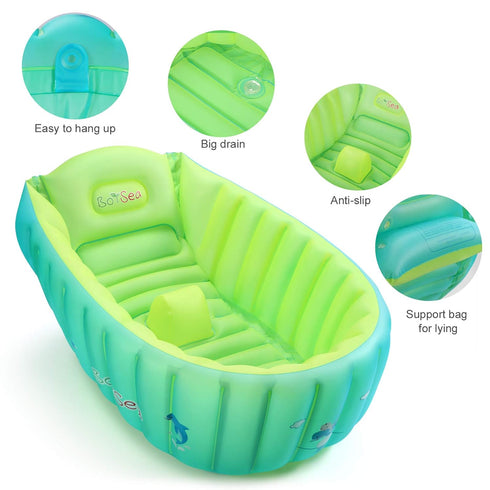 Boysea Inflatable Baby Bathtub, Toddler Bath Tub with Anti-Sliding Saddle Horn Helps Infants to Toddler Tub, Portable