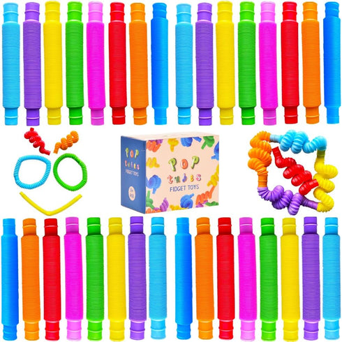 32Pack Pop Tubes - Fidget Tubes for Children and Adults - Sensory Fidget Toy Set for Stress Relief