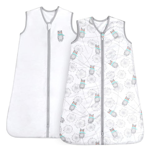 TILLYOU Sleep Sack 0-6 Months - 0.5 TOG Baby Wearable Blanket with 2-Way Zipper, 2 Pack, Bear & Dandelion