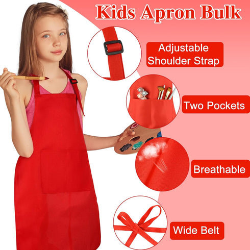 6 Pack Kids Apron Bulk - Adjustable Chef Art Apron with 2 Pockets for Cooking, Baking, Painting, Grilling (6 Colors)
